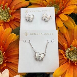 Kendra Scott Haley Bow Ivory MOP Rhodium Earrings and Necklace
